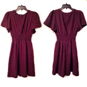 Forever 21 Size S Dark Plum V Neck Purple Button Up Mini Dress